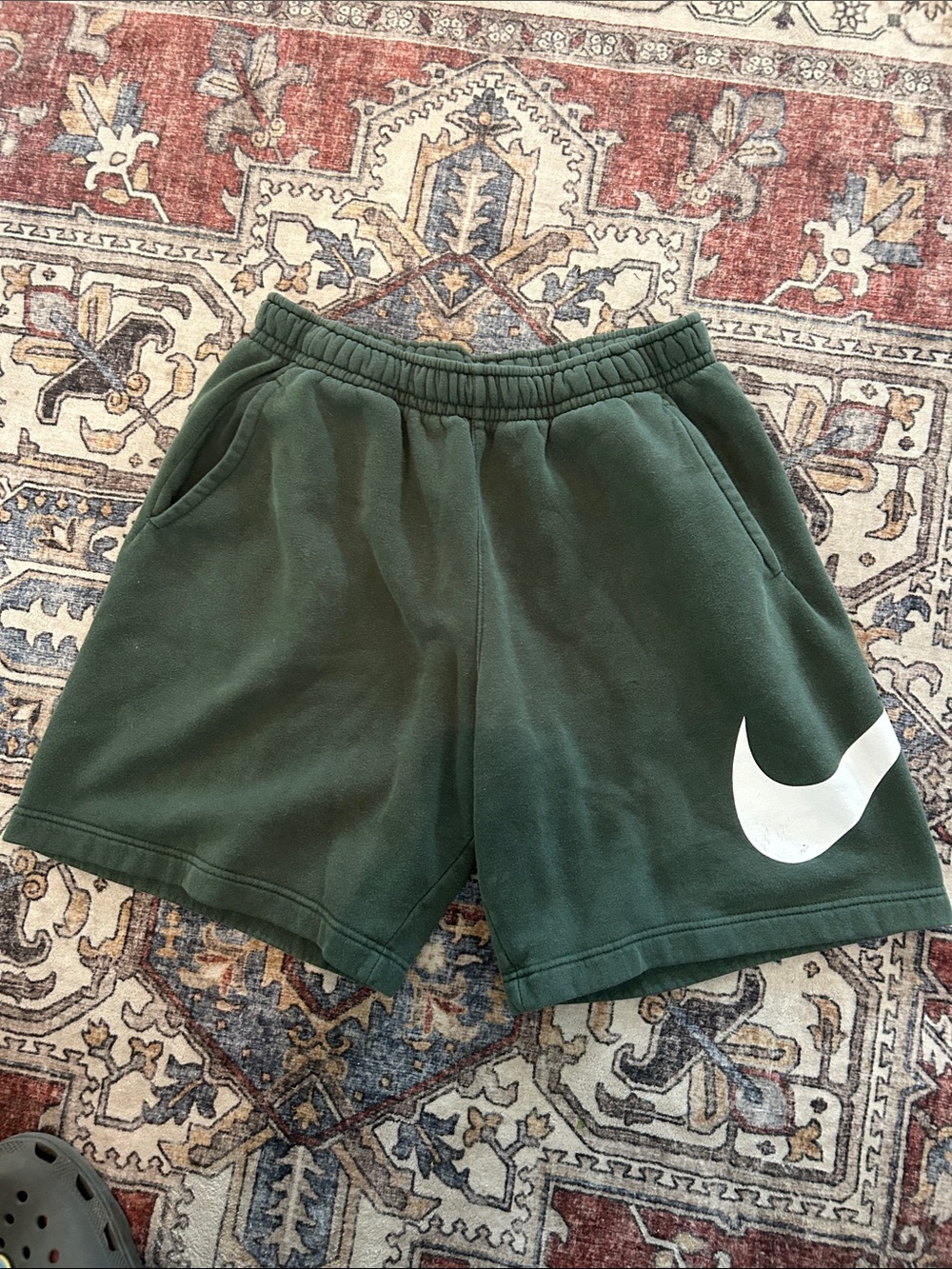 Nike Dark Green Fleece  Shorts with White Swoosh